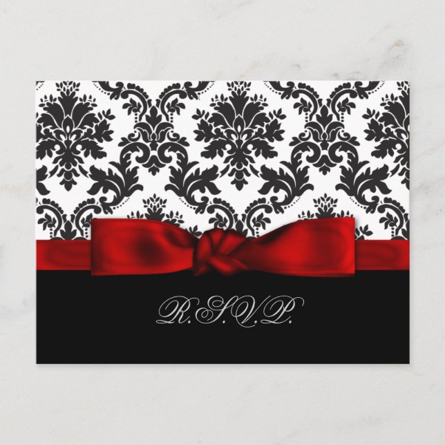 red damask wedding rsvp cards (Front)