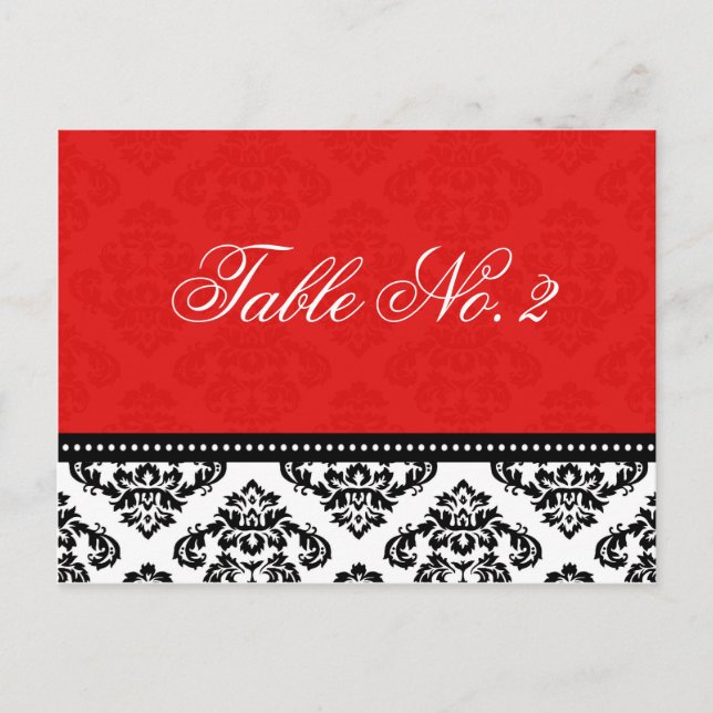 Red Damask Wedding Table Number (Front)