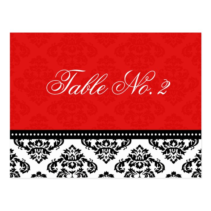 Red Damask Wedding Table Number Postcards