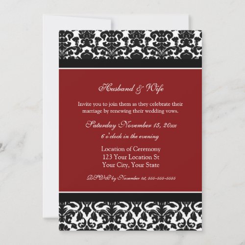 Red Damask Wedding Vow Renewal Invitations