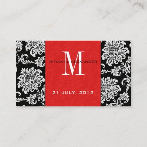 Customizable Red Damask Wedding Website Business Card