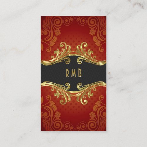 Red Damasks And Gold Leaf Look Business Card