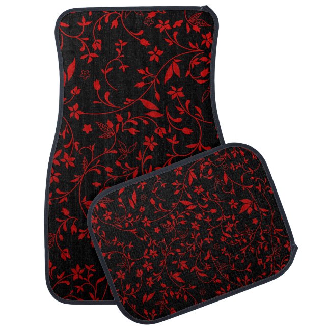 Red Damasks On Black #6 Car Floor Mat (Set)