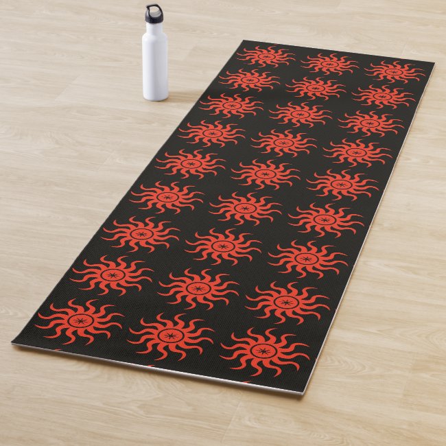 Red Dancing Abstract Suns Pattern Yoga Mat