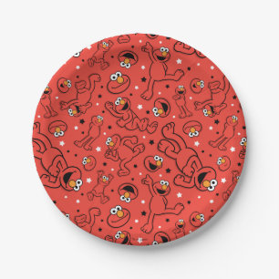 Red Dancing Elmo Pattern Paper Plates