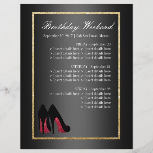 Red Dancing Shoes Itinerary - Birthday (Front)