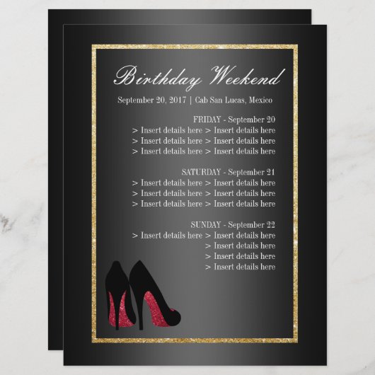 Red Dancing Shoes Itinerary - Birthday (Front/Back)