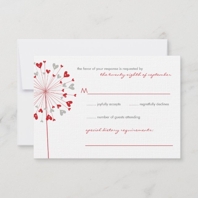 Red Dandelions Love Summer Wedding RSVP Card (Front)