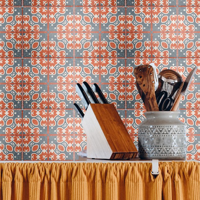 Red Dark Blue Distressed Cement-Look Mosaic Ceramic Tile (Creator Uploaded)