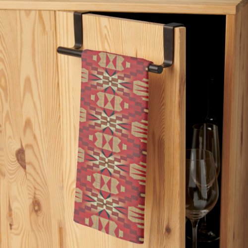 Red Dark Brown Tan Beige Rust Orange Tribal Art Kitchen Towel