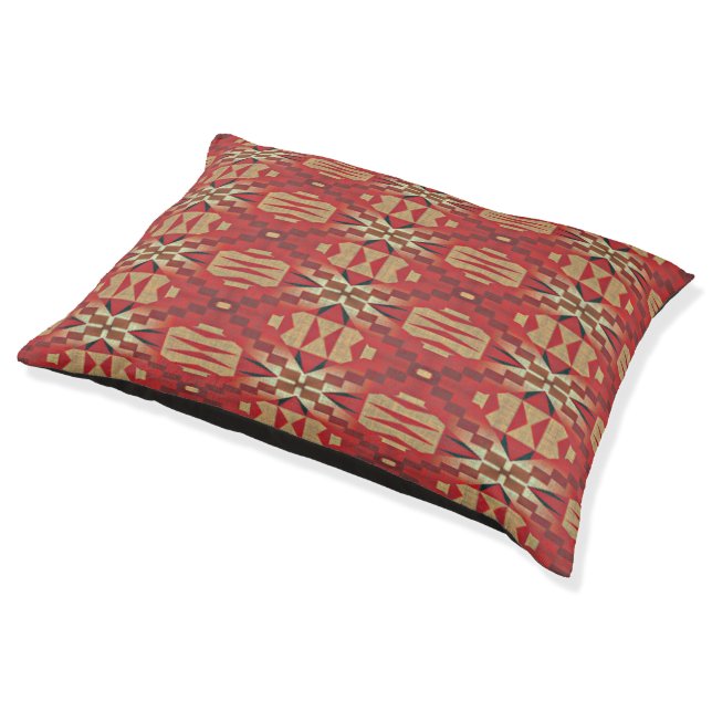 Red Dark Brown Tan Beige Rust Orange Tribal Art Pet Bed (Angled)