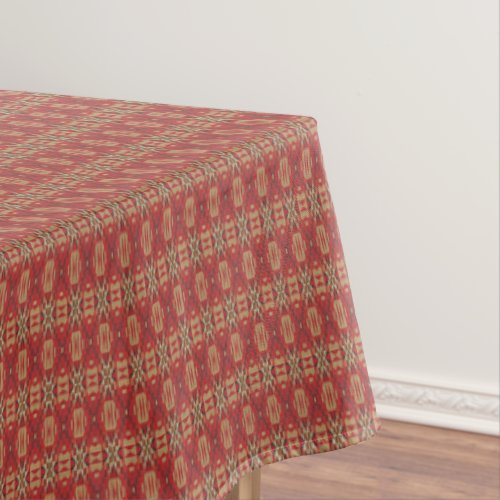 Red Dark Brown Tan Beige Rust Orange Tribal Art Tablecloth