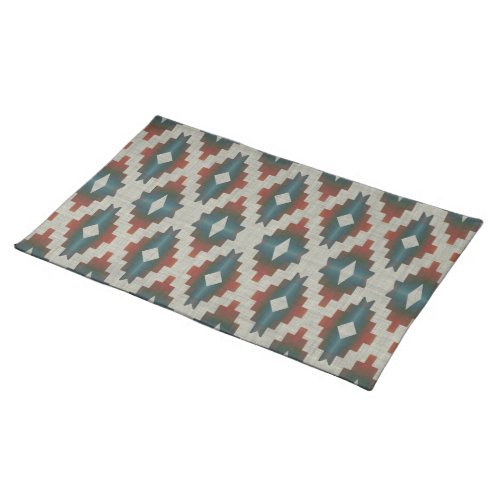 Red Dark Brown Teal Blue Gray Tribal Art Pattern Cloth Placemat