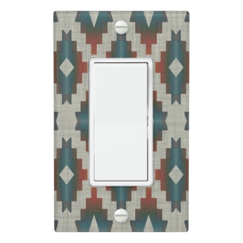 Red Dark Brown Teal Blue Gray Tribal Art Pattern Light Switch Cover