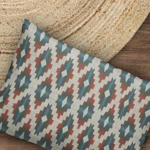 Red Dark Brown Teal Blue Gray Tribal Art Pattern Pillow Case