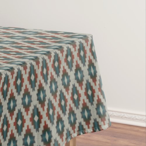 Red Dark Brown Teal Blue Gray Tribal Art Pattern Tablecloth