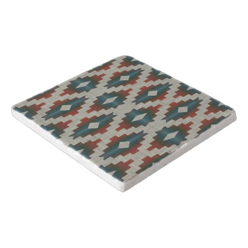 Red Dark Brown Teal Blue Gray Tribal Art Pattern Trivet