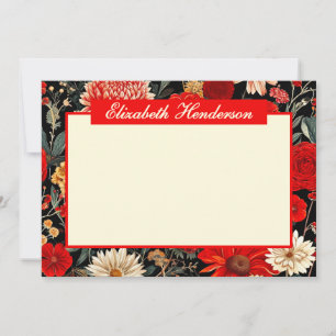 Red Dark Floral 5x7 Horizontal Stationery Card