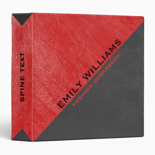 Red  Dark_Gray Leather Texture Geometric Design 3 Ring Binder