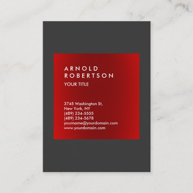Red Dark Gray Trendy Professional Business Card (Front)
