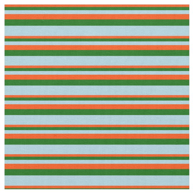 Red, Dark Green, and Light Blue Stripes Fabric (Close Up)