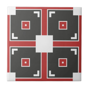 Red Dark Grey and White Modern Mosaic Geometric Ceramic Tile