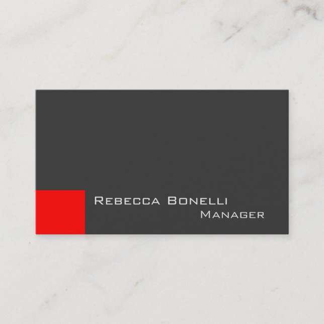 Red Dark Grey Stylish Manager Business Card (Front)