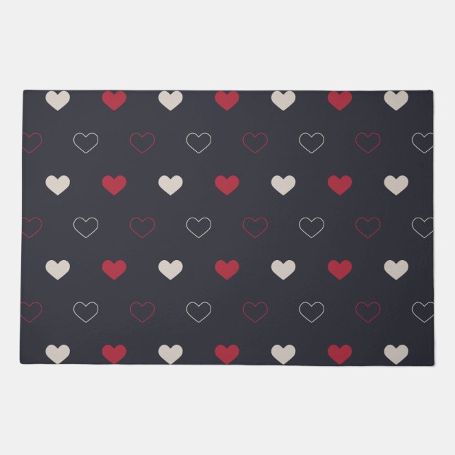 Red & dark Heart Seamless Pattern Cute Minimal Doormat (Front)