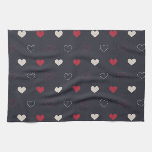 Red & dark Heart Seamless Pattern Cute Minimal Kitchen Towel
