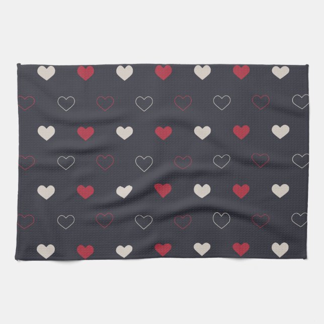 Red & dark Heart Seamless Pattern Cute Minimal Kitchen Towel (Horizontal)