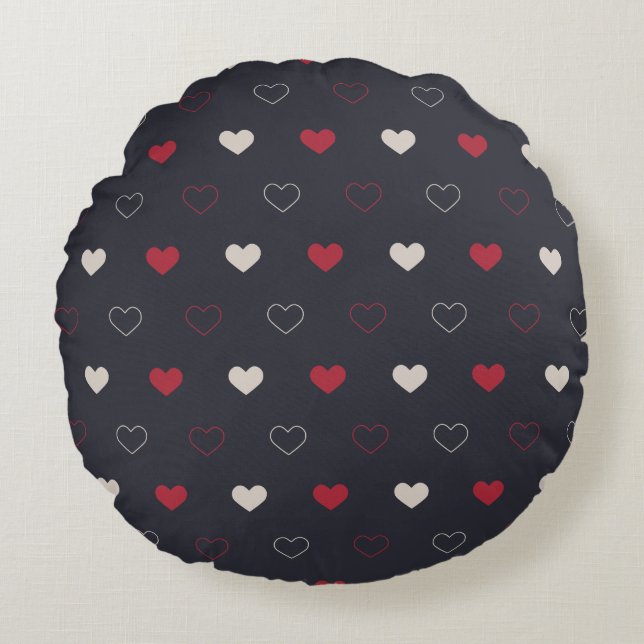 Red & dark Heart Seamless Pattern Cute Minimal Round Pillow (Front)
