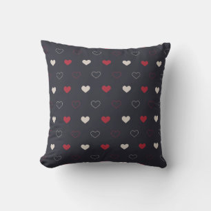 Red & dark Heart Seamless Pattern Cute Minimal Throw Pillow