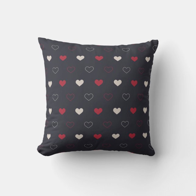 Red & dark Heart Seamless Pattern Cute Minimal Throw Pillow (Front)