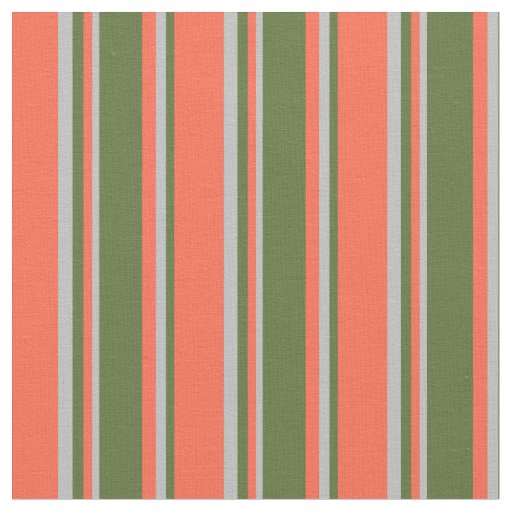 Red, Dark Olive Green, and Grey Stripes Fabric