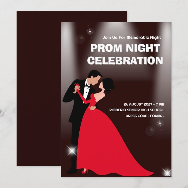  Red Dark Red Modern Illustrative Prom Night  Invitation (Front/Back)
