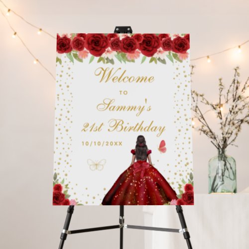 Red Dark Skin Girl Birthday Party Welcome Foam Board