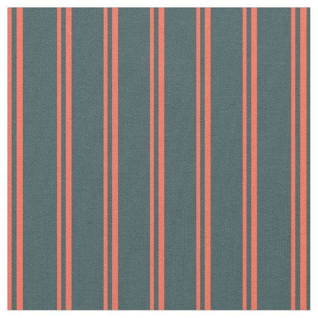 Red & Dark Slate Gray Lined/Striped Pattern Fabric (Close Up)