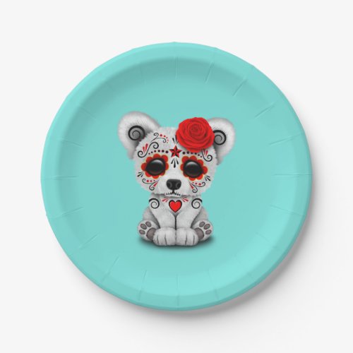 Red Day of the Dead Baby Polar Bear Paper Plates