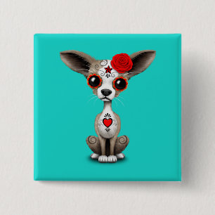 Red Day of the Dead Chihuahua Pinback Button