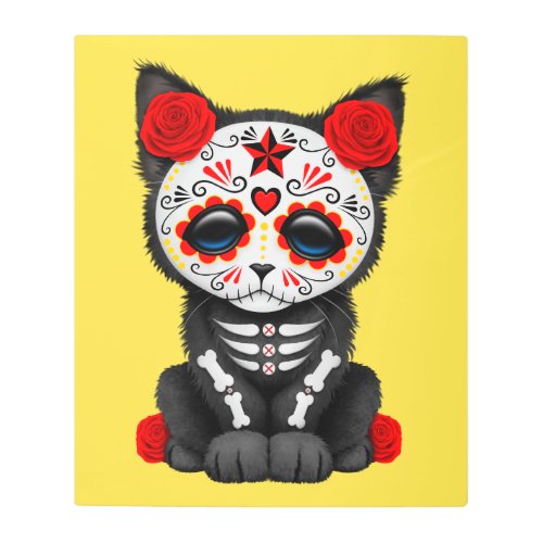 Red Day of the Dead Kitten Metal Print