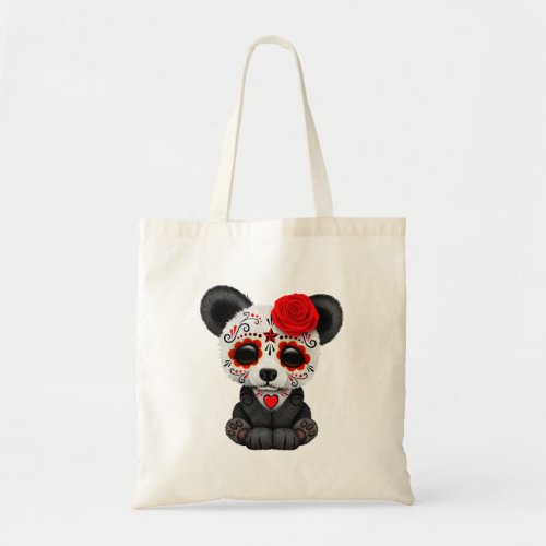 Red Day of the Dead Panda Cub Tote Bag