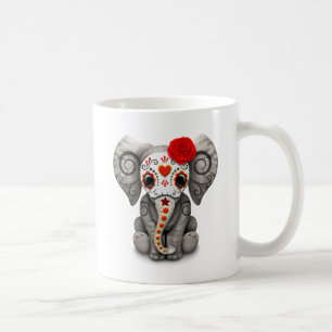 Red Day of the Dead Sugar Skull Baby Elephant Coffee Mug