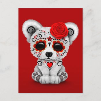 Red Day Of The Dead Sugar Skull Bear Postcard by crazycreatures at Zazzle