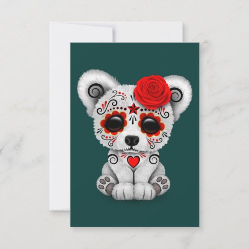 Red Day of the Dead Sugar Skull Bear Teal Blue