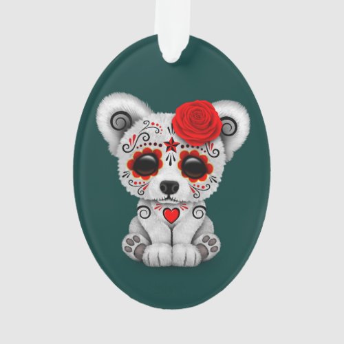 Red Day of the Dead Sugar Skull Bear Teal Blue Ornament