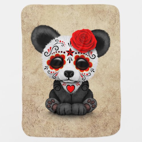Red Day of the Dead Sugar Skull Panda Aged Baby Blanket