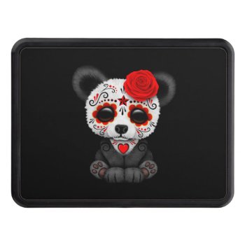 Red Day Of The Dead Sugar Skull Panda On Black Hitch Cover by crazycreatures at Zazzle
