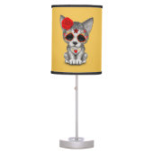 Red Day of the Dead Sugar Skull Wolf Cub Table Lamp (Front)