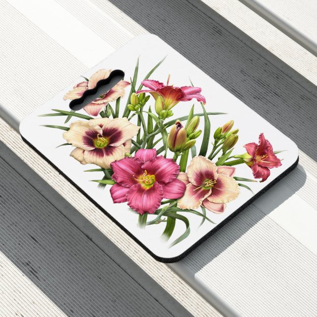 Red Daylilies Gardener's Floral Kneeling Pad (In Situ)