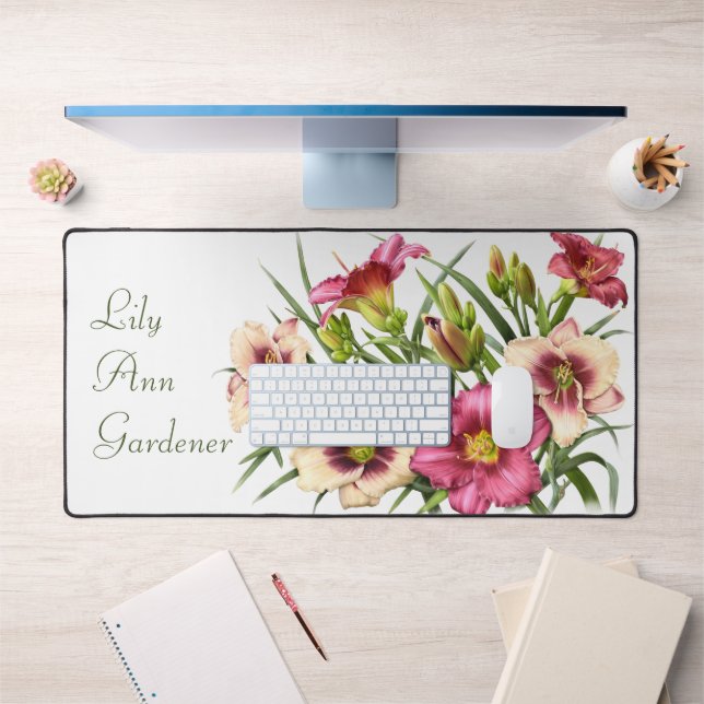 Red Daylilies Modern Botanical Art Personalized Desk Mat (Office 1)